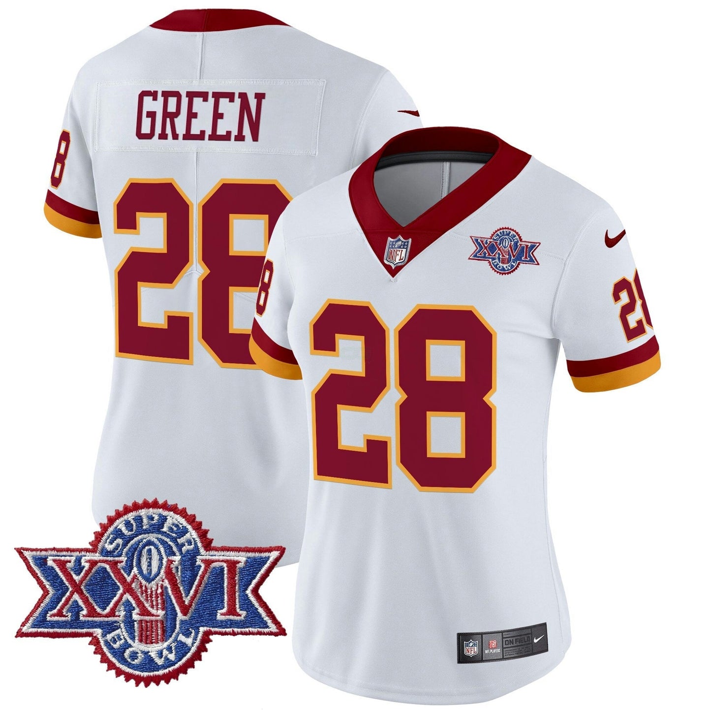 Camisa NFL Washington Commanders Women’s Washington Redskins Throwback 1992 Super Bowl XXVI Patch Vapor Limited Jersey