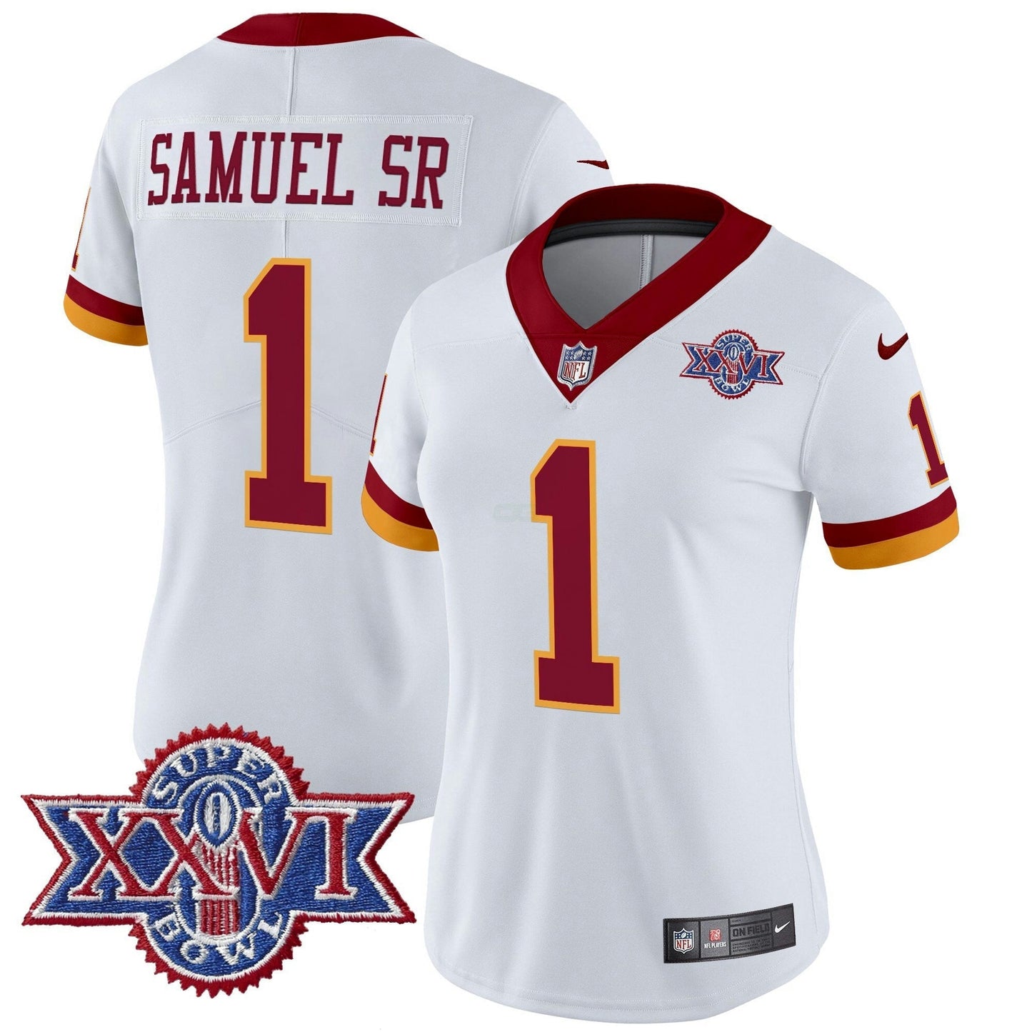 Camisa NFL Washington Commanders Women’s Washington Redskins Throwback 1992 Super Bowl XXVI Patch Vapor Limited Jersey