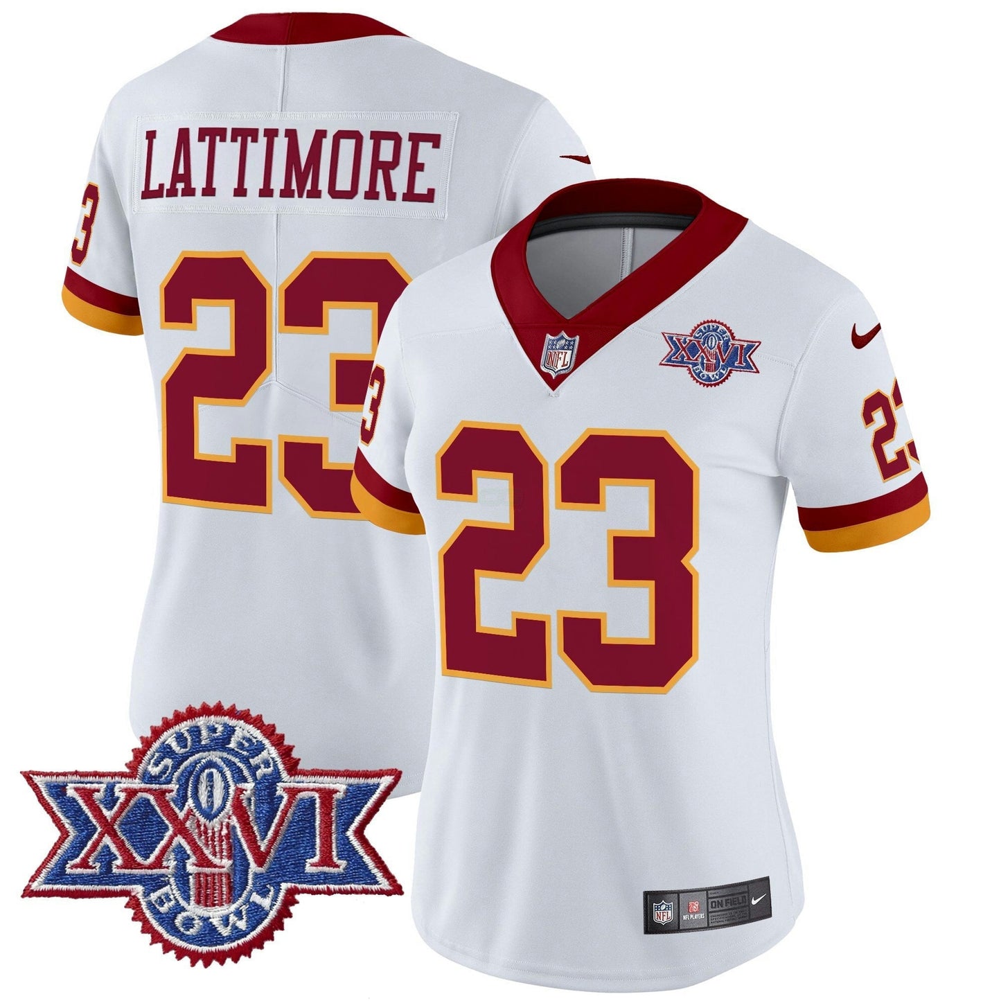 Camisa NFL Washington Commanders Women’s Washington Redskins Throwback 1992 Super Bowl XXVI Patch Vapor Limited Jersey
