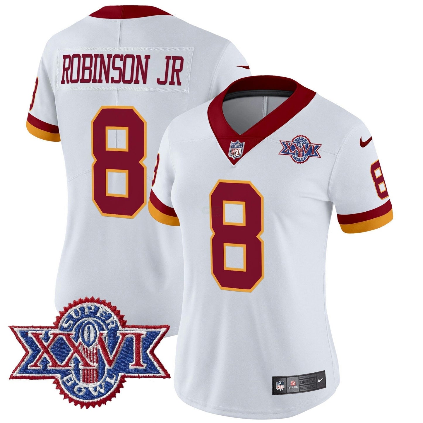 Camisa NFL Washington Commanders Women’s Washington Redskins Throwback 1992 Super Bowl XXVI Patch Vapor Limited Jersey