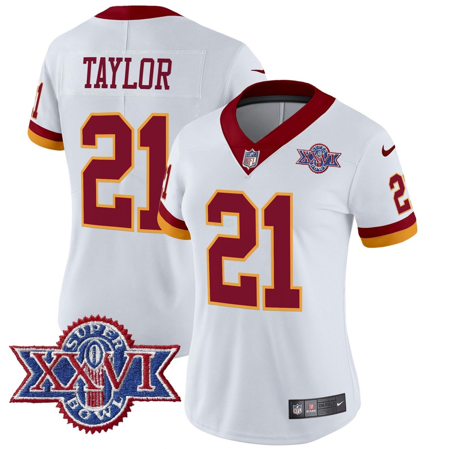 Camisa NFL Washington Commanders Women’s Washington Redskins Throwback 1992 Super Bowl XXVI Patch Vapor Limited Jersey
