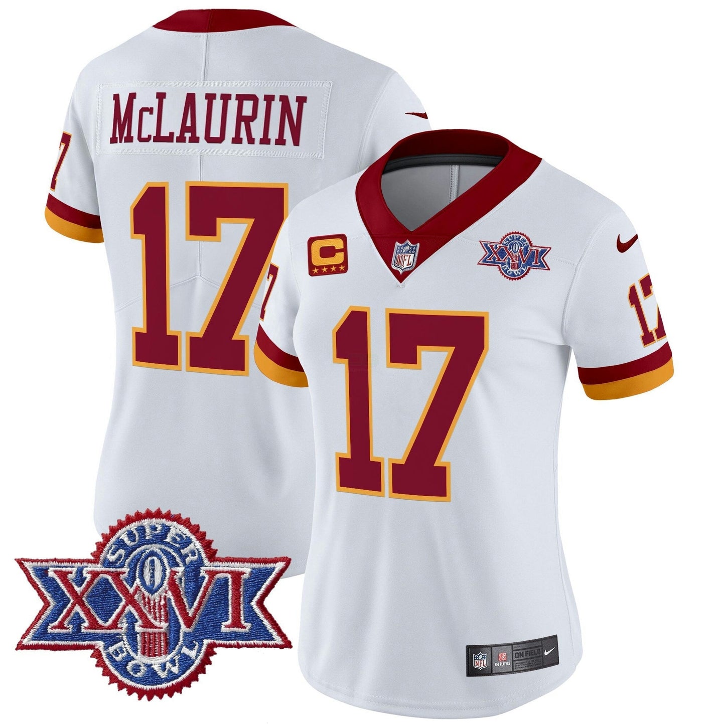 Camisa NFL Washington Commanders Women’s Washington Redskins Throwback 1992 Super Bowl XXVI Patch Vapor Limited Jersey