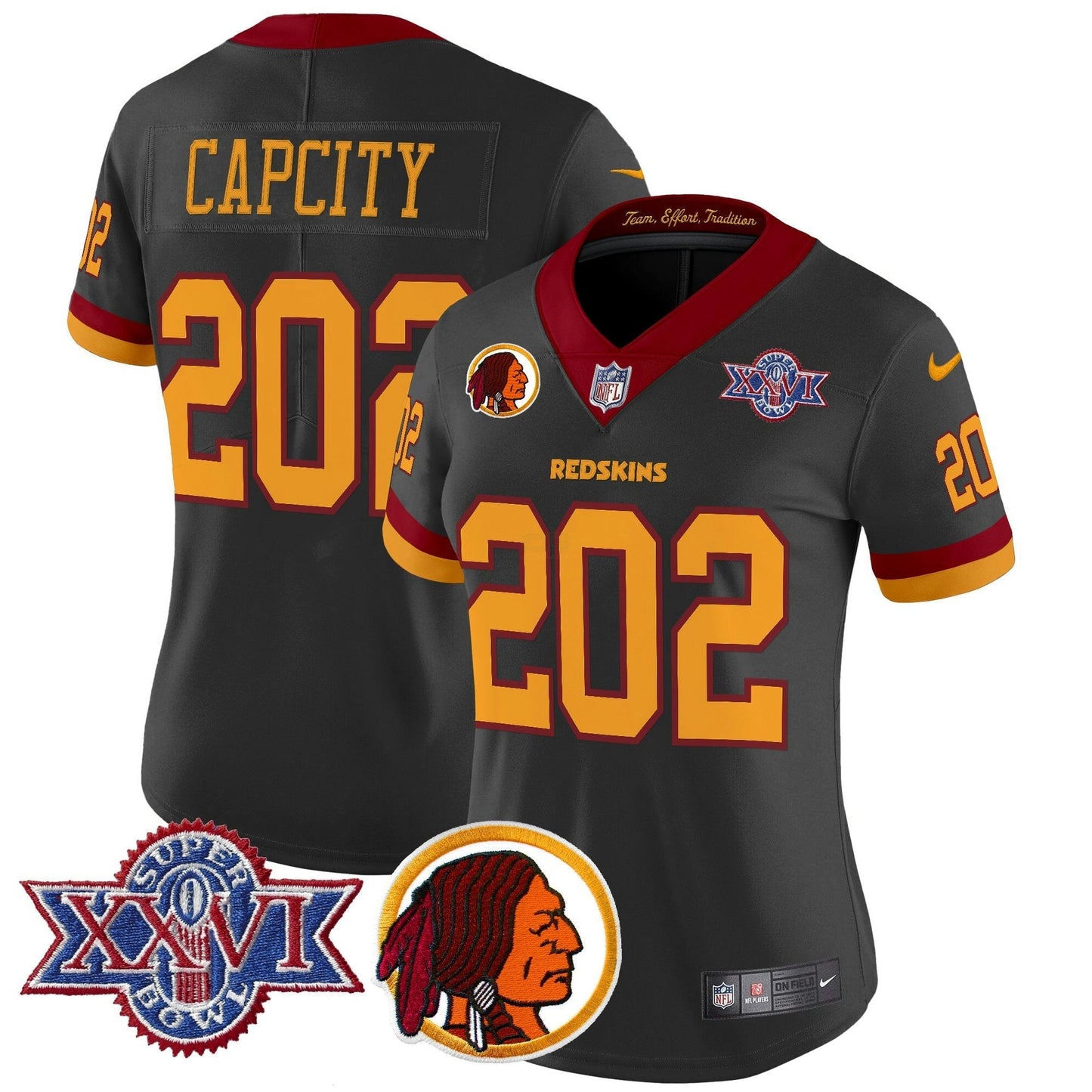 Camisa NFL Washington Commanders Women’s Washington Redskins Throwback 1992 Super Bowl XXVI Patch Vapor Limited Jersey V2