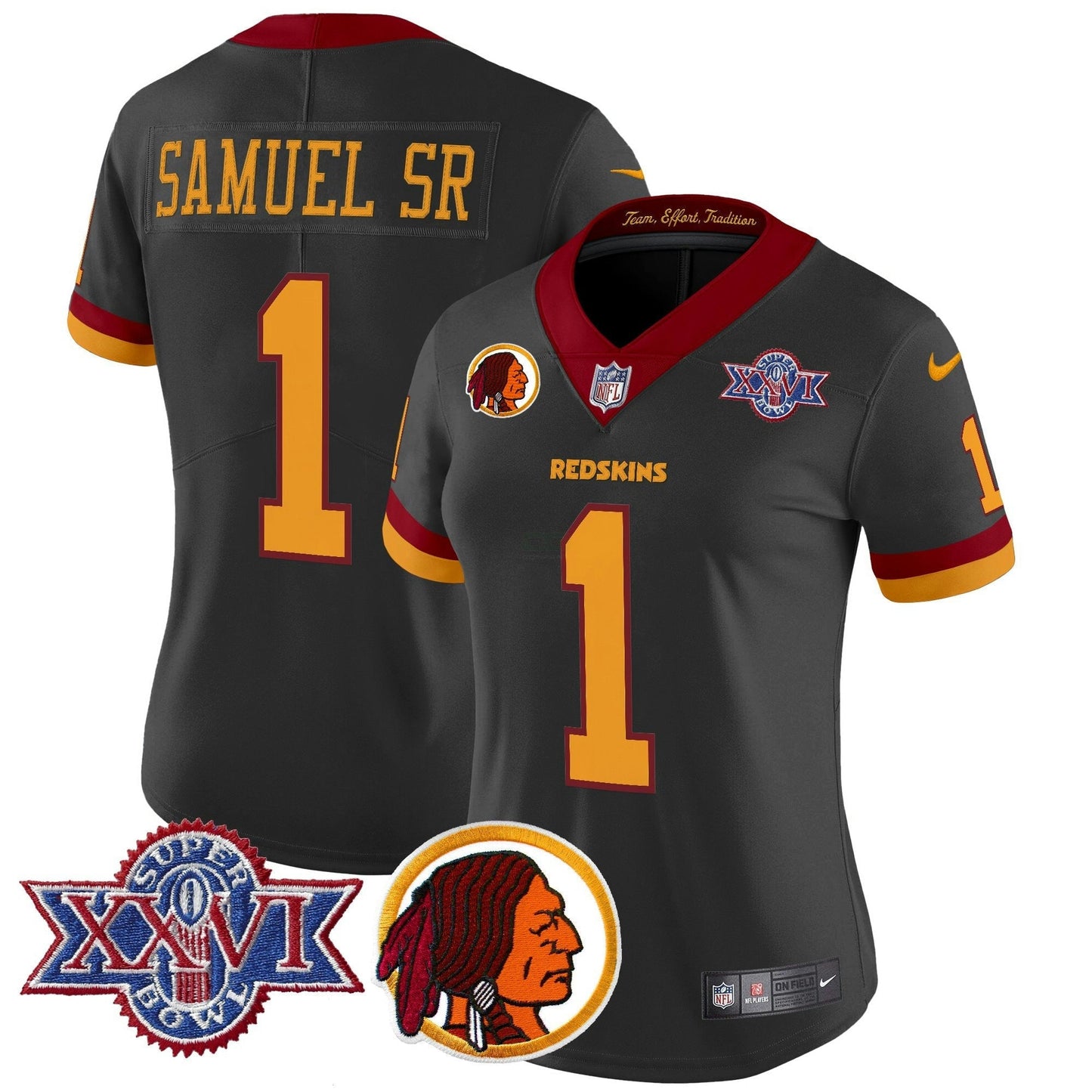 Camisa NFL Washington Commanders Women’s Washington Redskins Throwback 1992 Super Bowl XXVI Patch Vapor Limited Jersey V2
