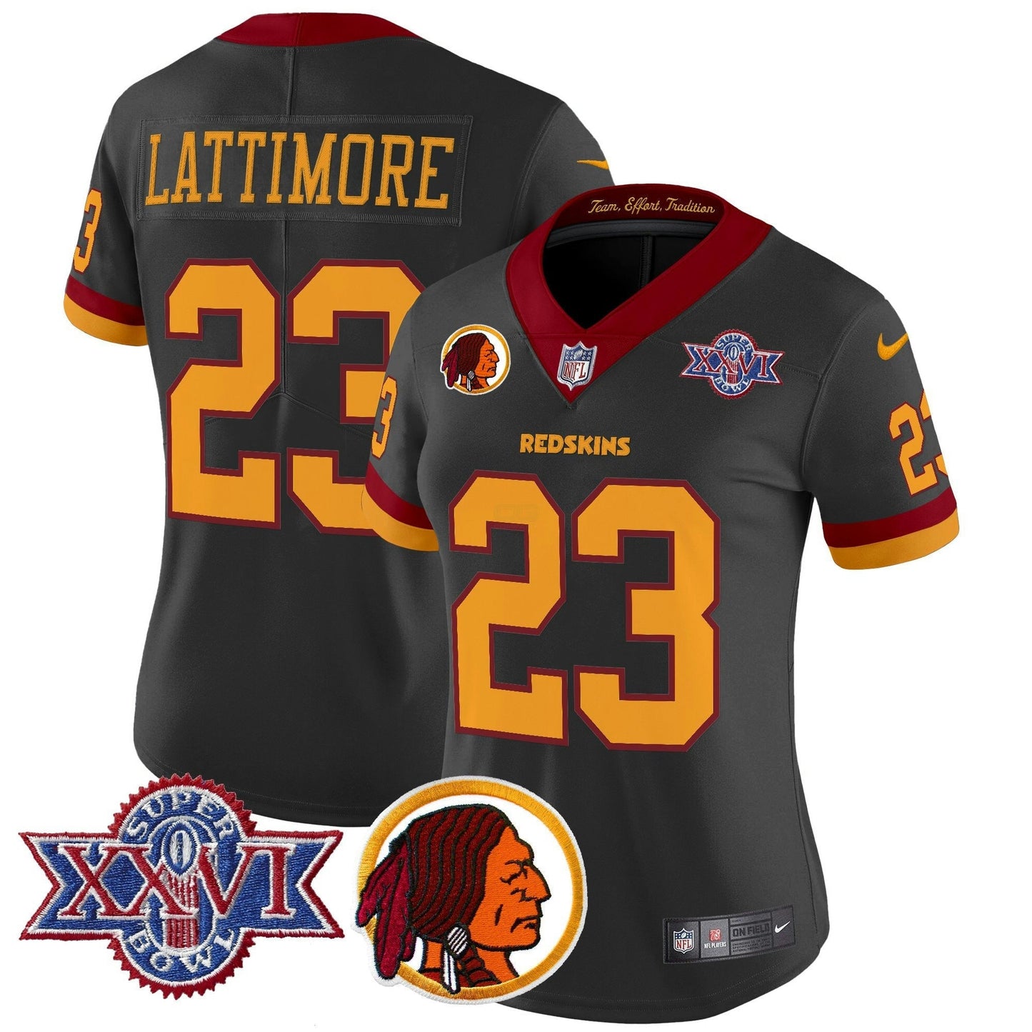 Camisa NFL Washington Commanders Women’s Washington Redskins Throwback 1992 Super Bowl XXVI Patch Vapor Limited Jersey V2