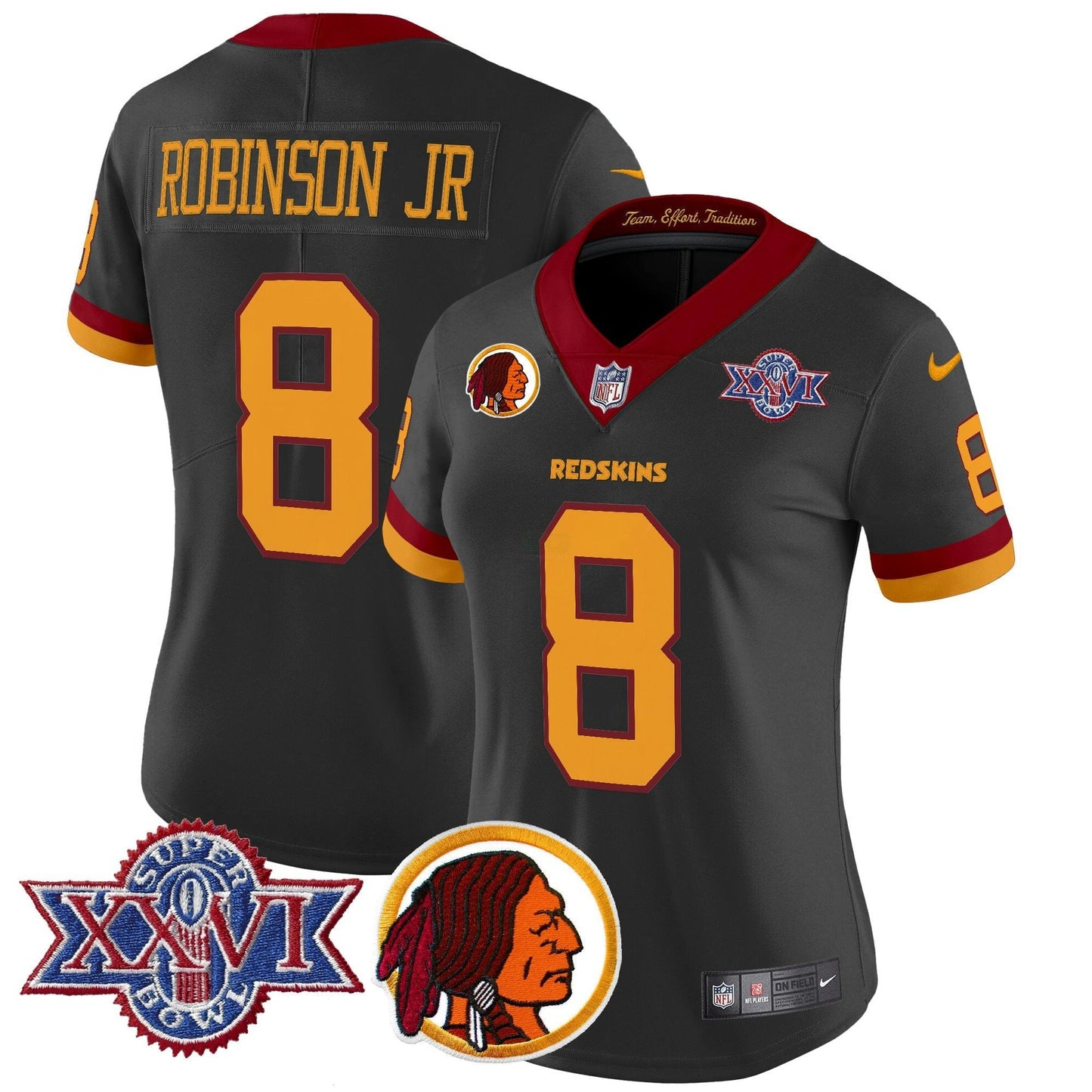 Camisa NFL Washington Commanders Women’s Washington Redskins Throwback 1992 Super Bowl XXVI Patch Vapor Limited Jersey V2