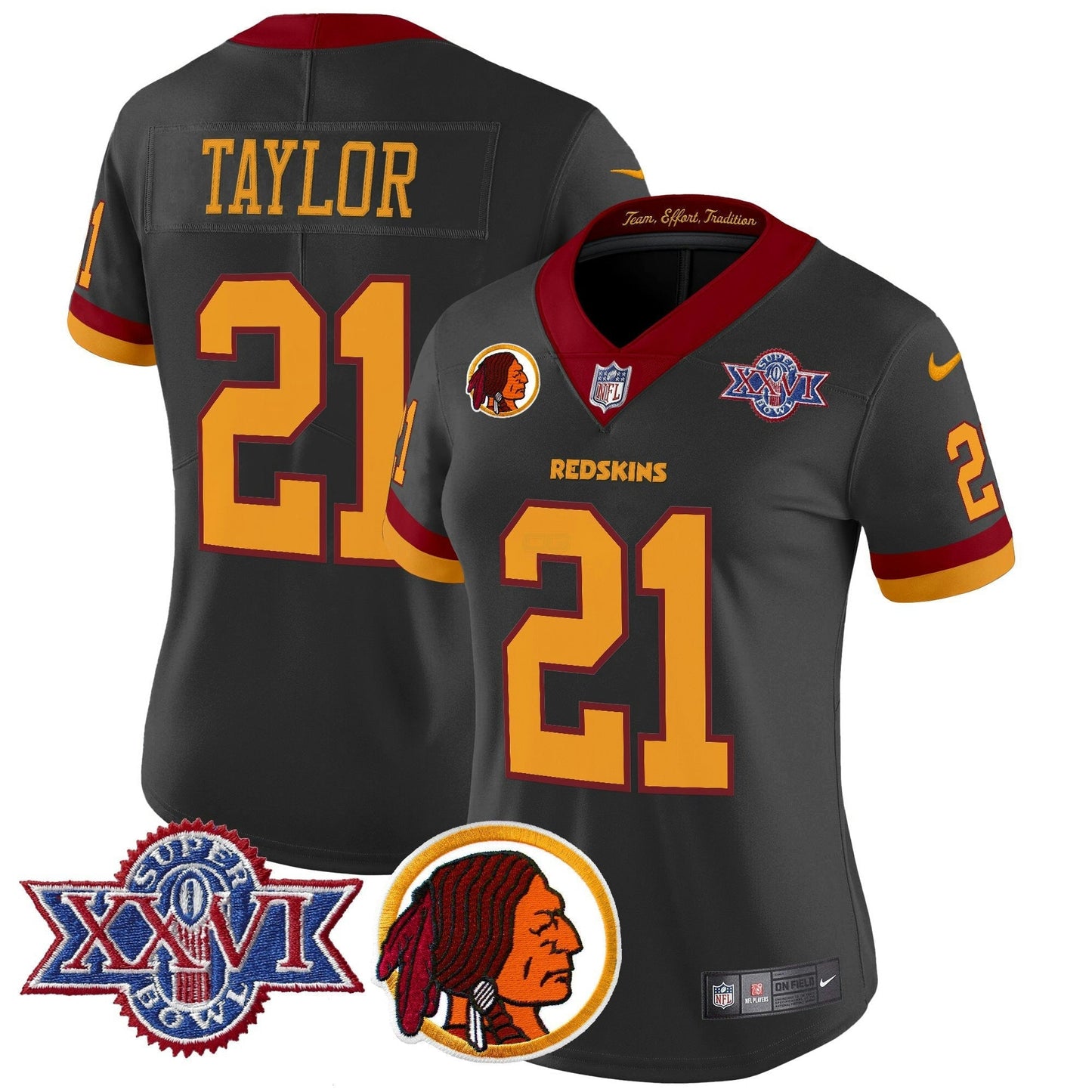 Camisa NFL Washington Commanders Women’s Washington Redskins Throwback 1992 Super Bowl XXVI Patch Vapor Limited Jersey V2