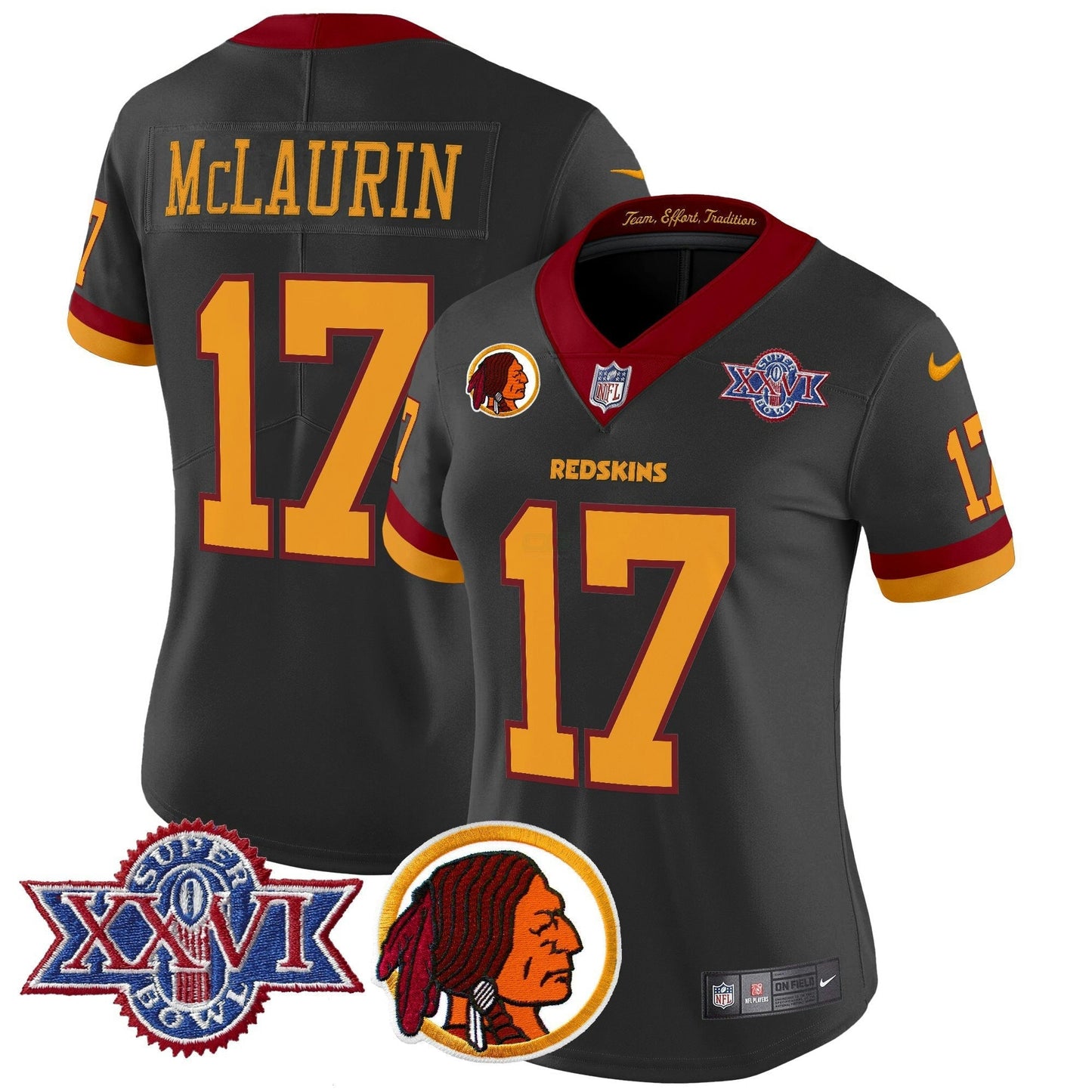Camisa NFL Washington Commanders Women’s Washington Redskins Throwback 1992 Super Bowl XXVI Patch Vapor Limited Jersey V2