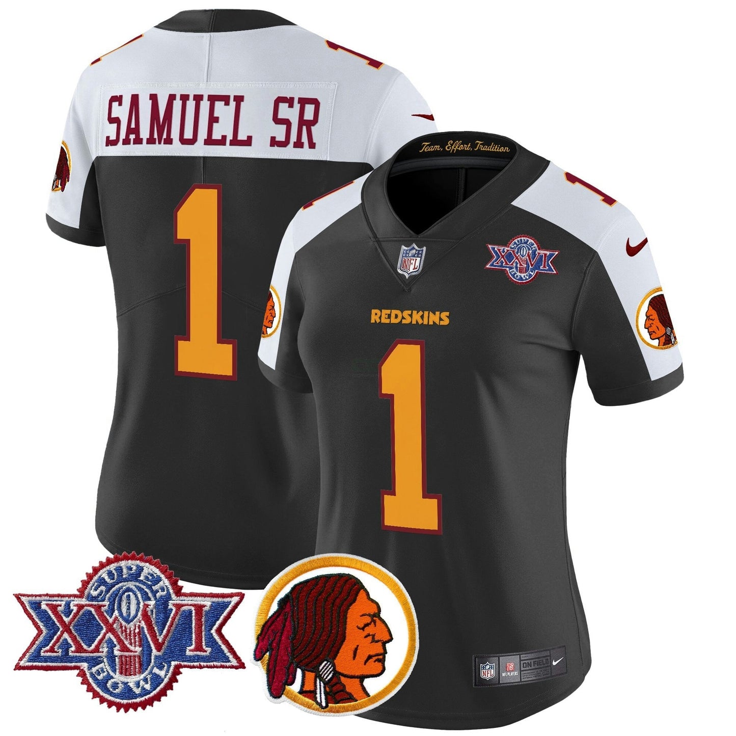 Camisa NFL Washington Commanders Women’s Washington Redskins Throwback 1992 Super Bowl XXVI Patch Vapor Limited Jersey V2