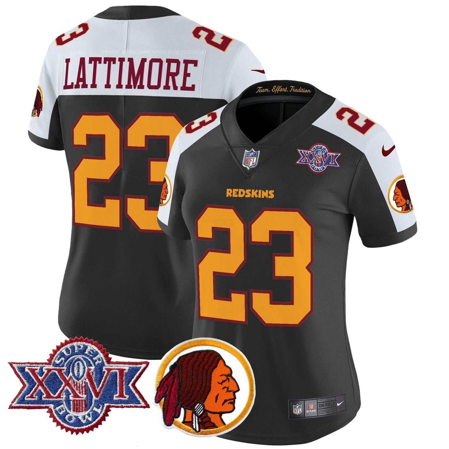 Camisa NFL Washington Commanders Women’s Washington Redskins Throwback 1992 Super Bowl XXVI Patch Vapor Limited Jersey V2