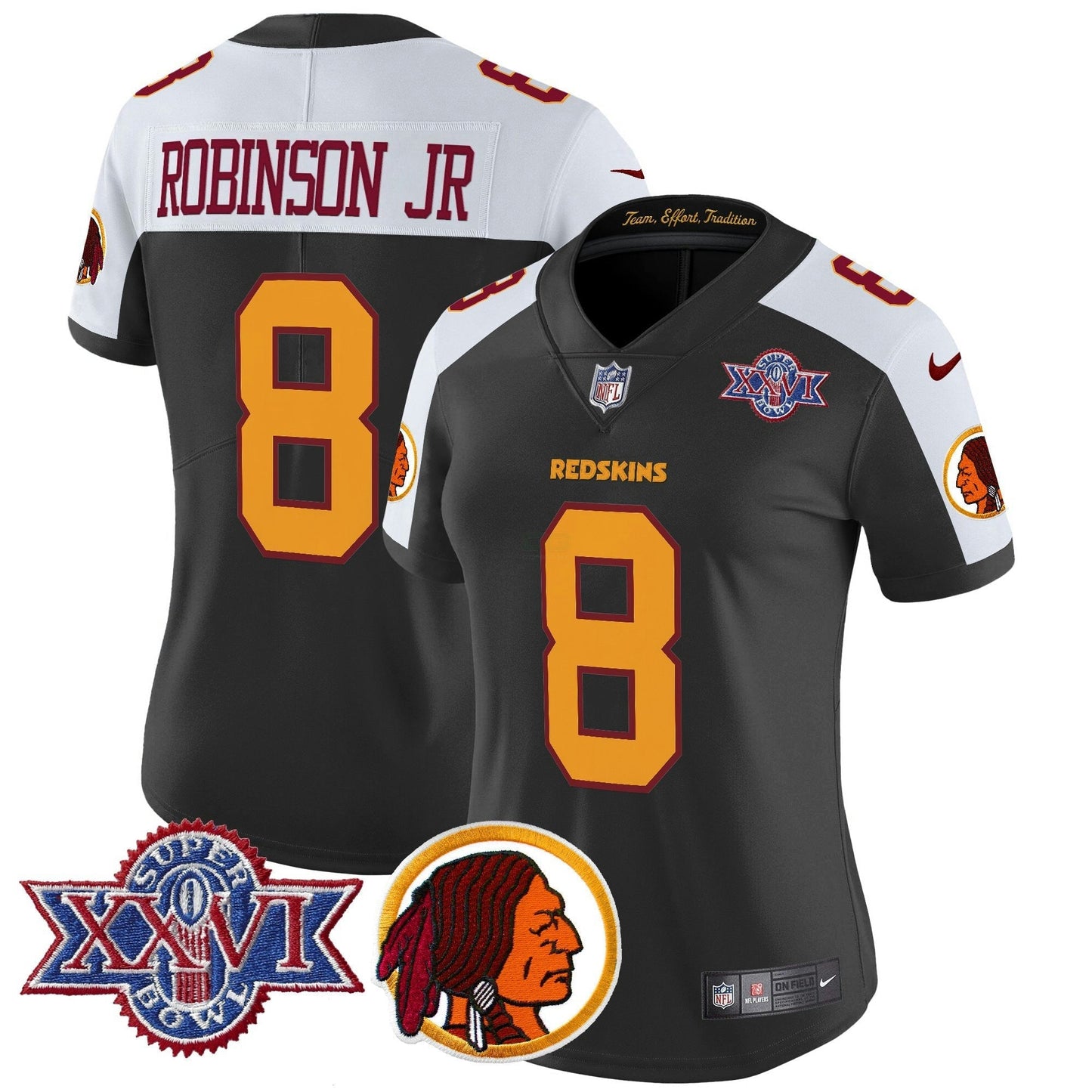 Camisa NFL Washington Commanders Women’s Washington Redskins Throwback 1992 Super Bowl XXVI Patch Vapor Limited Jersey V2