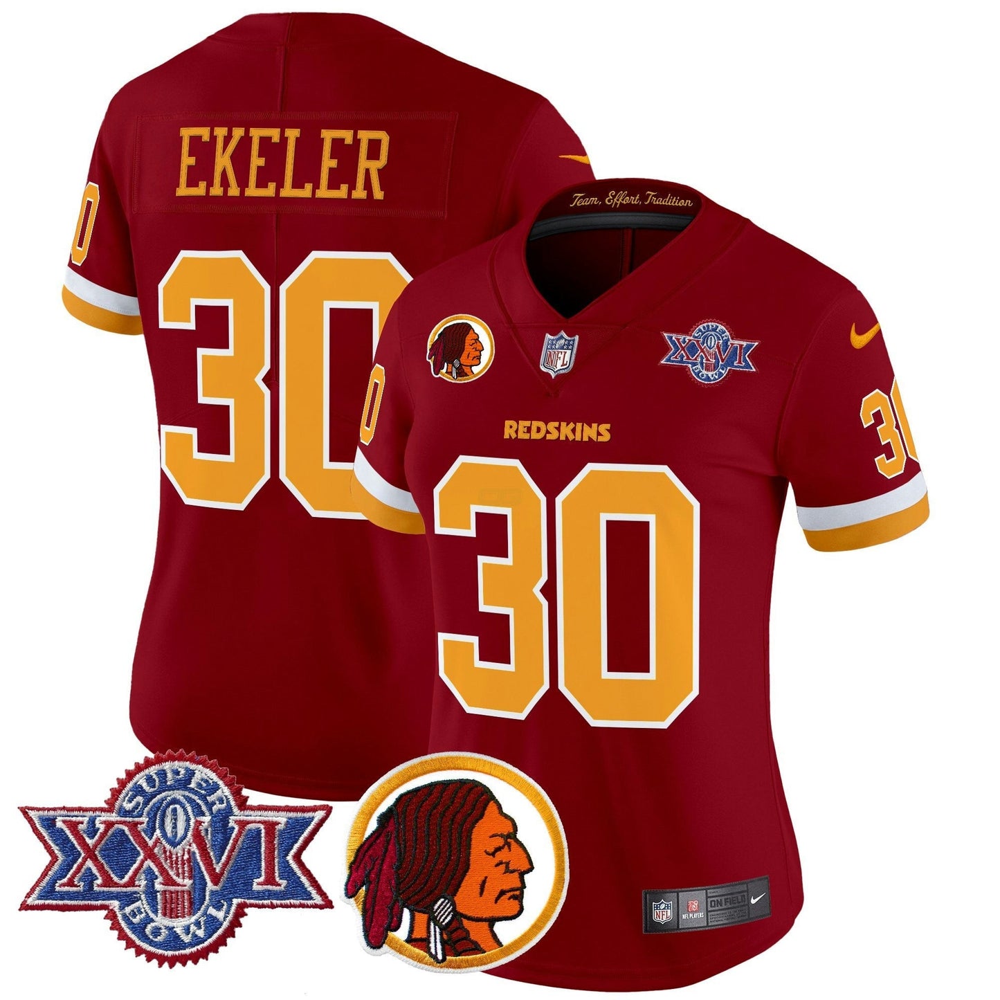 Camisa NFL Washington Commanders Women’s Washington Redskins Throwback 1992 Super Bowl XXVI Patch Vapor Limited Jersey V2