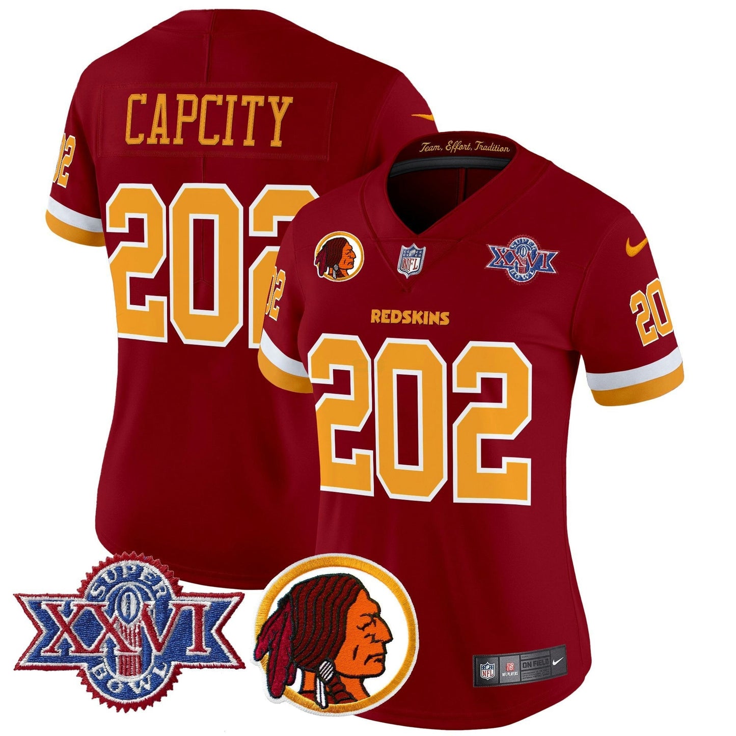 Camisa NFL Washington Commanders Women’s Washington Redskins Throwback 1992 Super Bowl XXVI Patch Vapor Limited Jersey V2