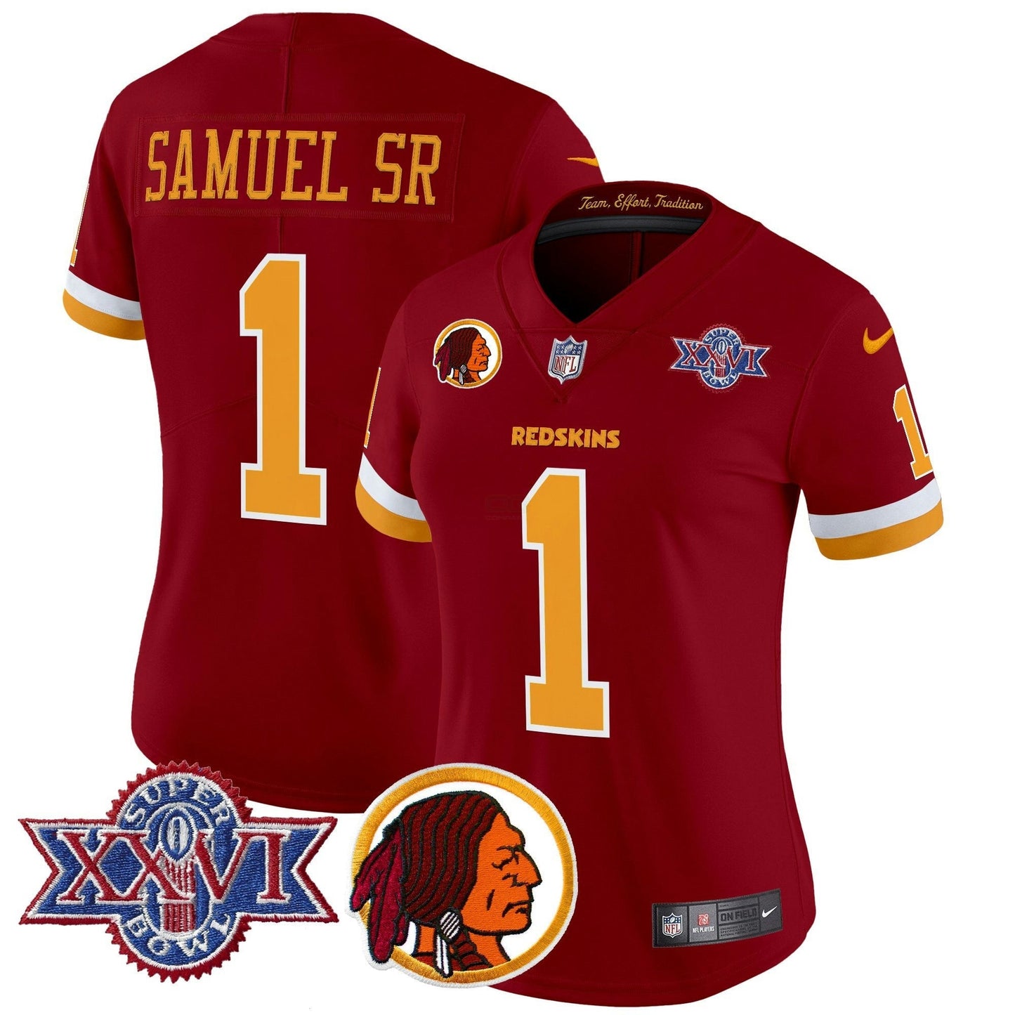 Camisa NFL Washington Commanders Women’s Washington Redskins Throwback 1992 Super Bowl XXVI Patch Vapor Limited Jersey V2