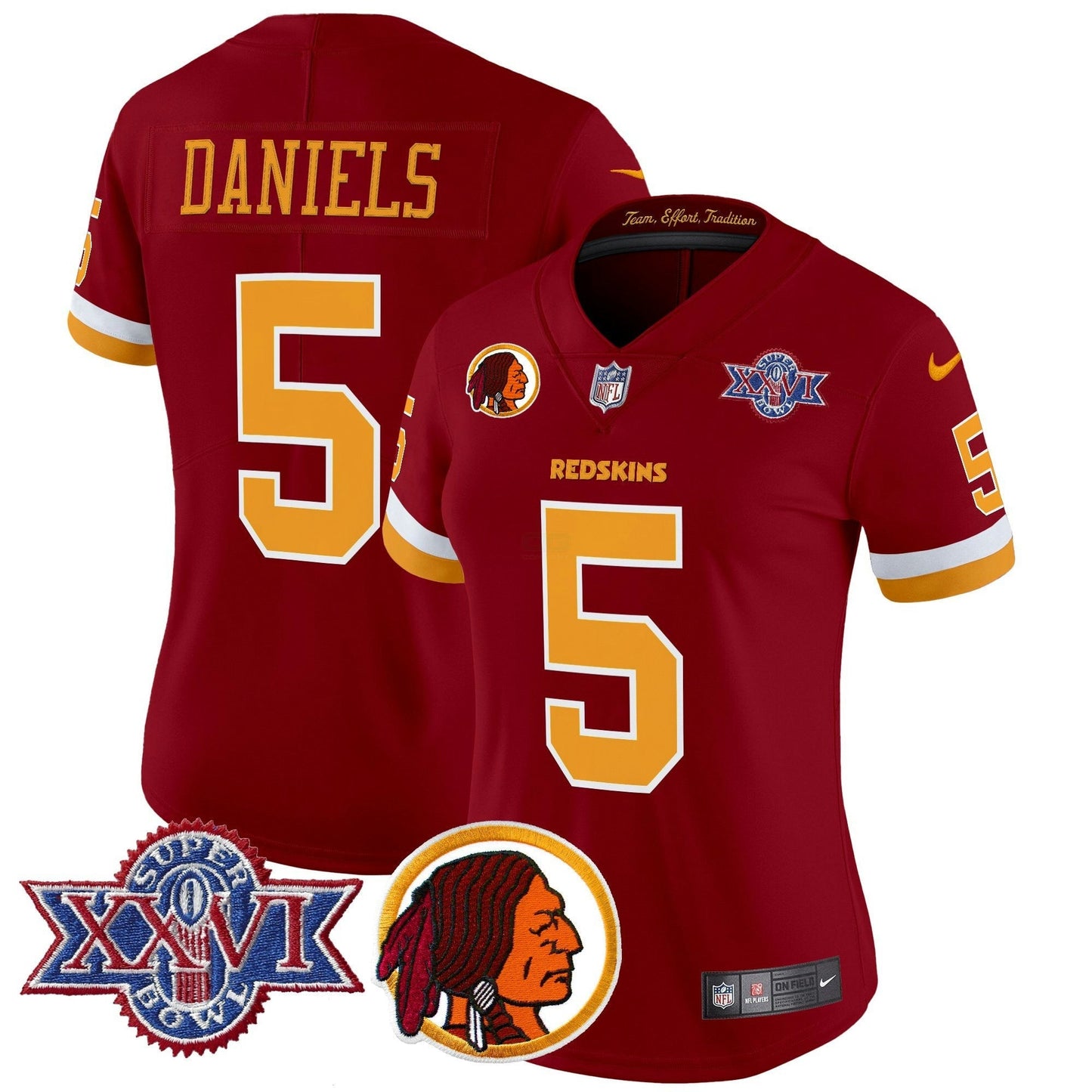 Camisa NFL Washington Commanders Women’s Washington Redskins Throwback 1992 Super Bowl XXVI Patch Vapor Limited Jersey V2