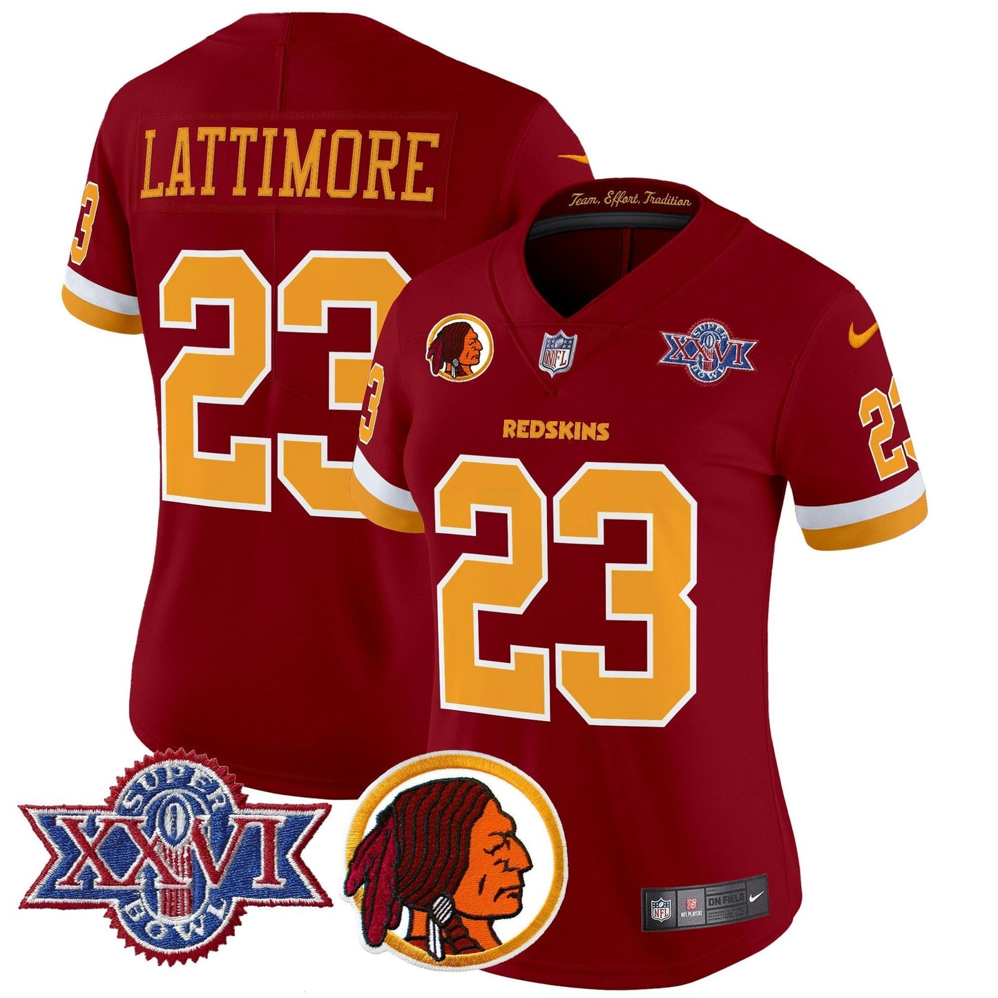 Camisa NFL Washington Commanders Women’s Washington Redskins Throwback 1992 Super Bowl XXVI Patch Vapor Limited Jersey V2