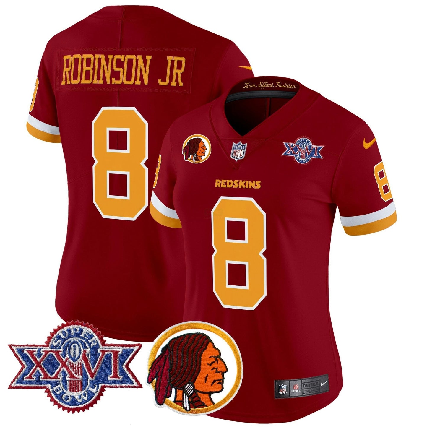 Camisa NFL Washington Commanders Women’s Washington Redskins Throwback 1992 Super Bowl XXVI Patch Vapor Limited Jersey V2