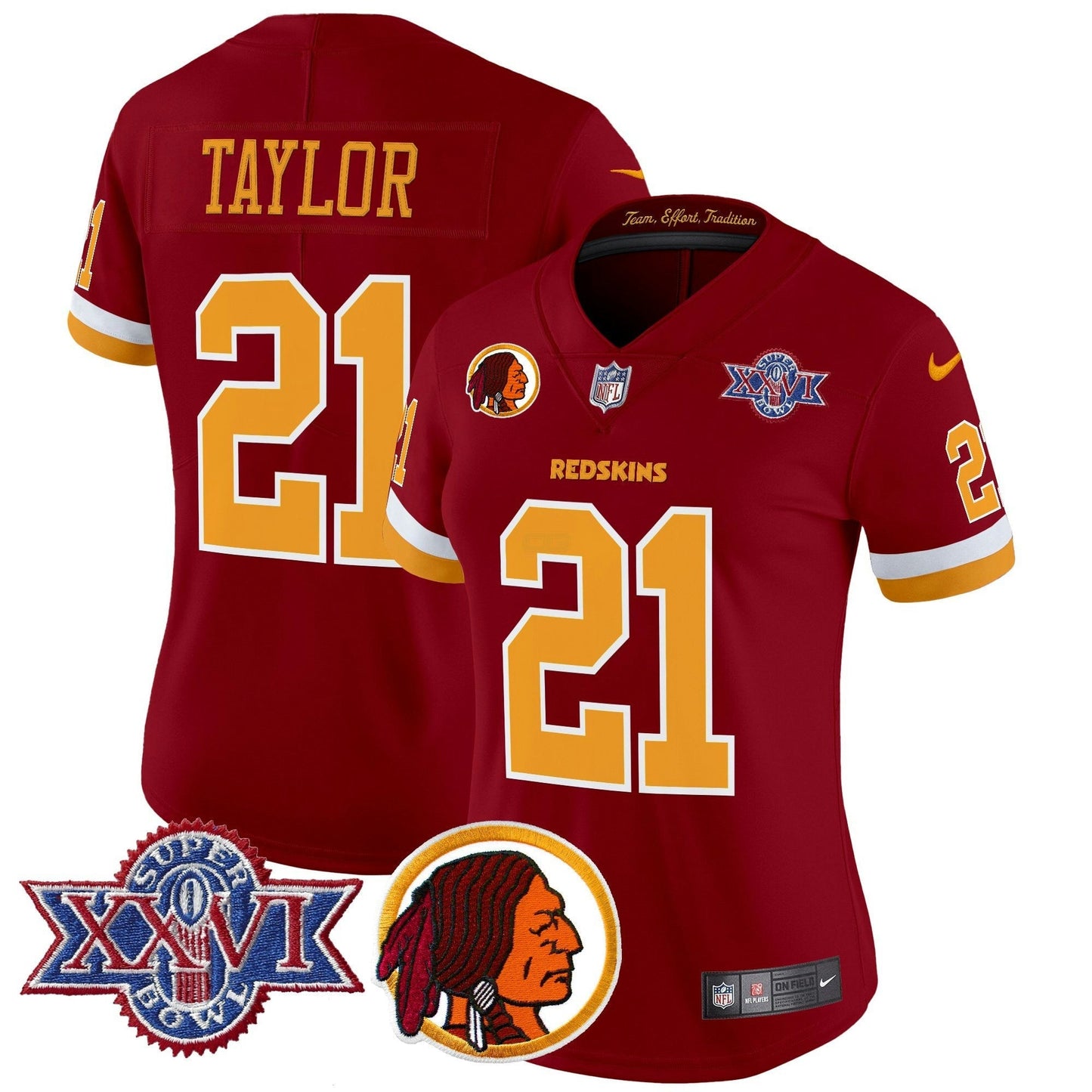 Camisa NFL Washington Commanders Women’s Washington Redskins Throwback 1992 Super Bowl XXVI Patch Vapor Limited Jersey V2