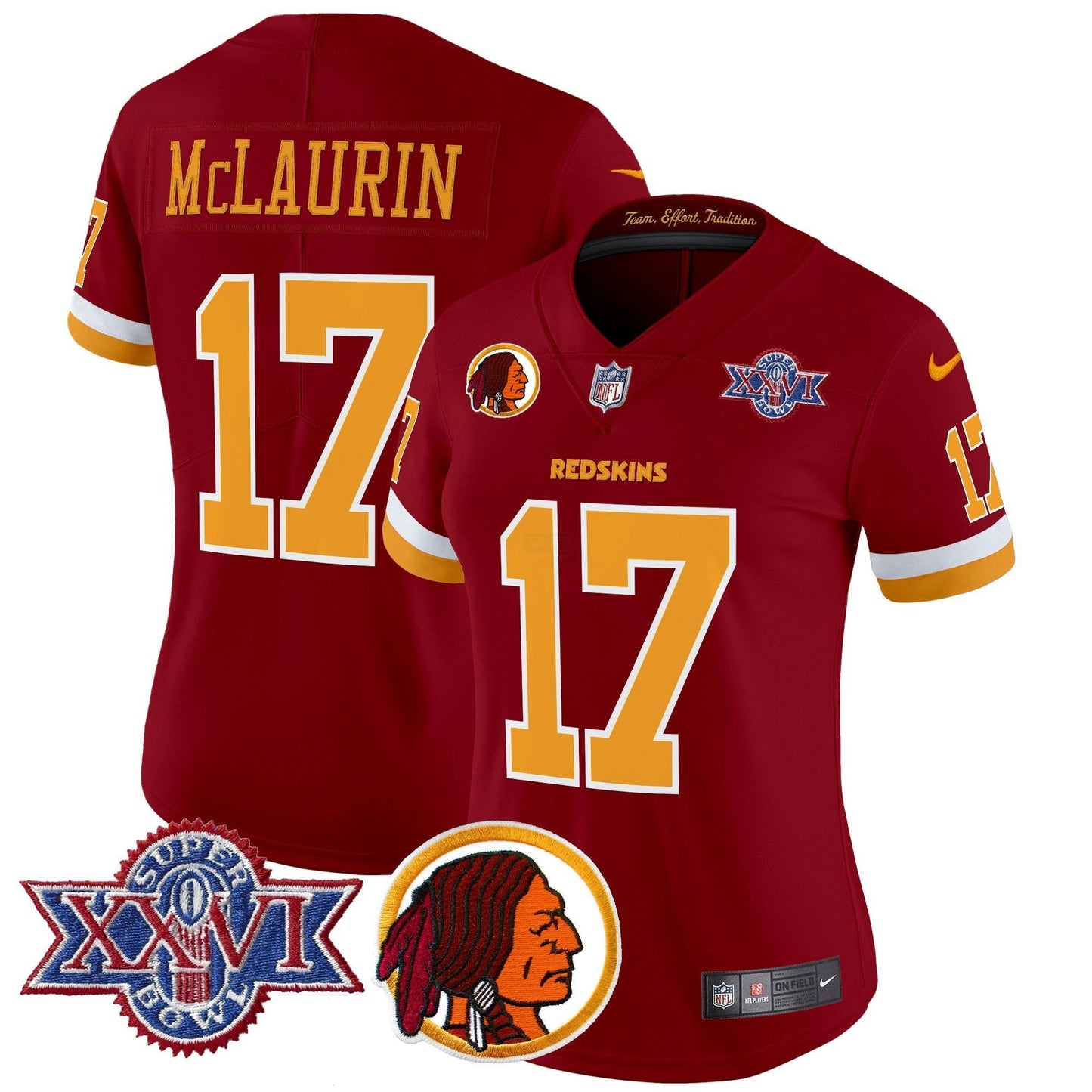 Camisa NFL Washington Commanders Women’s Washington Redskins Throwback 1992 Super Bowl XXVI Patch Vapor Limited Jersey V2
