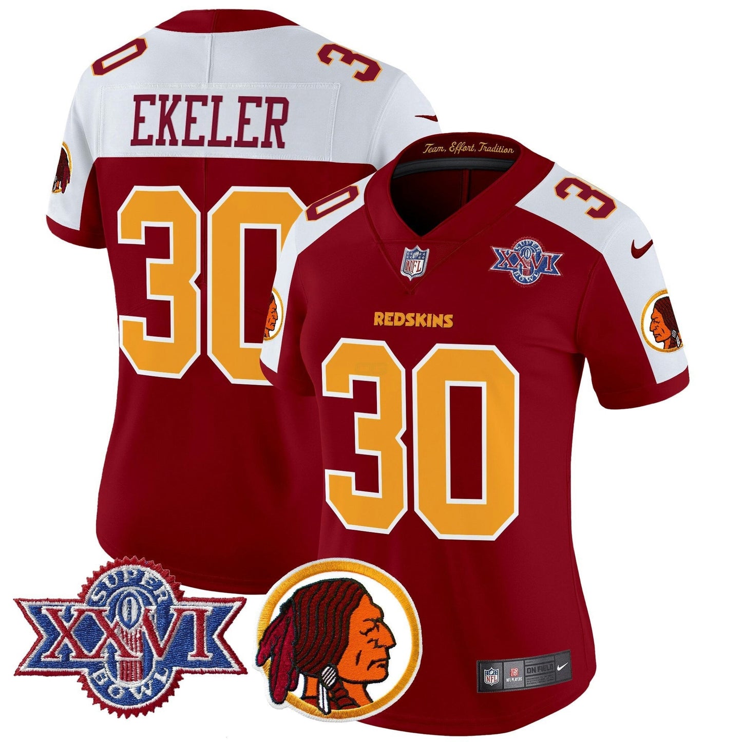 Camisa NFL Washington Commanders Women’s Washington Redskins Throwback 1992 Super Bowl XXVI Patch Vapor Limited Jersey V2