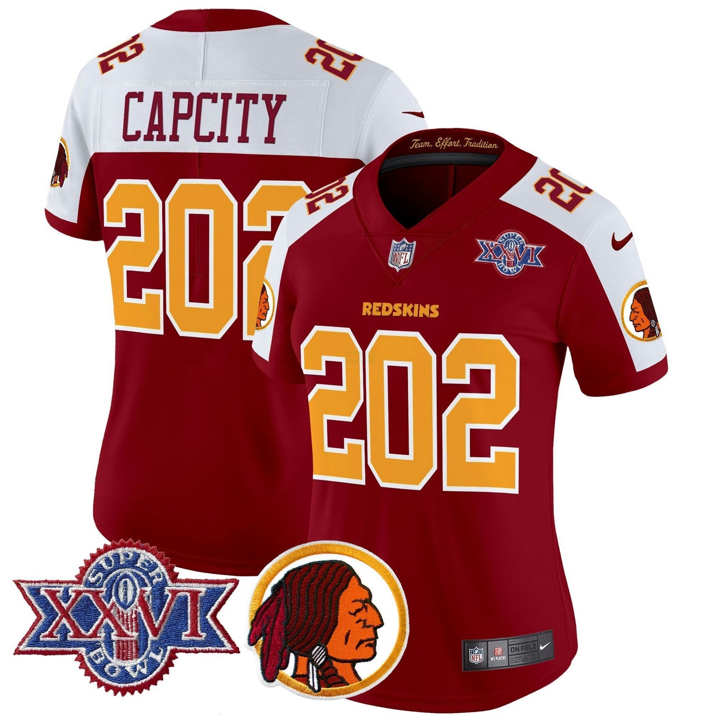 Camisa NFL Washington Commanders Women’s Washington Redskins Throwback 1992 Super Bowl XXVI Patch Vapor Limited Jersey V2