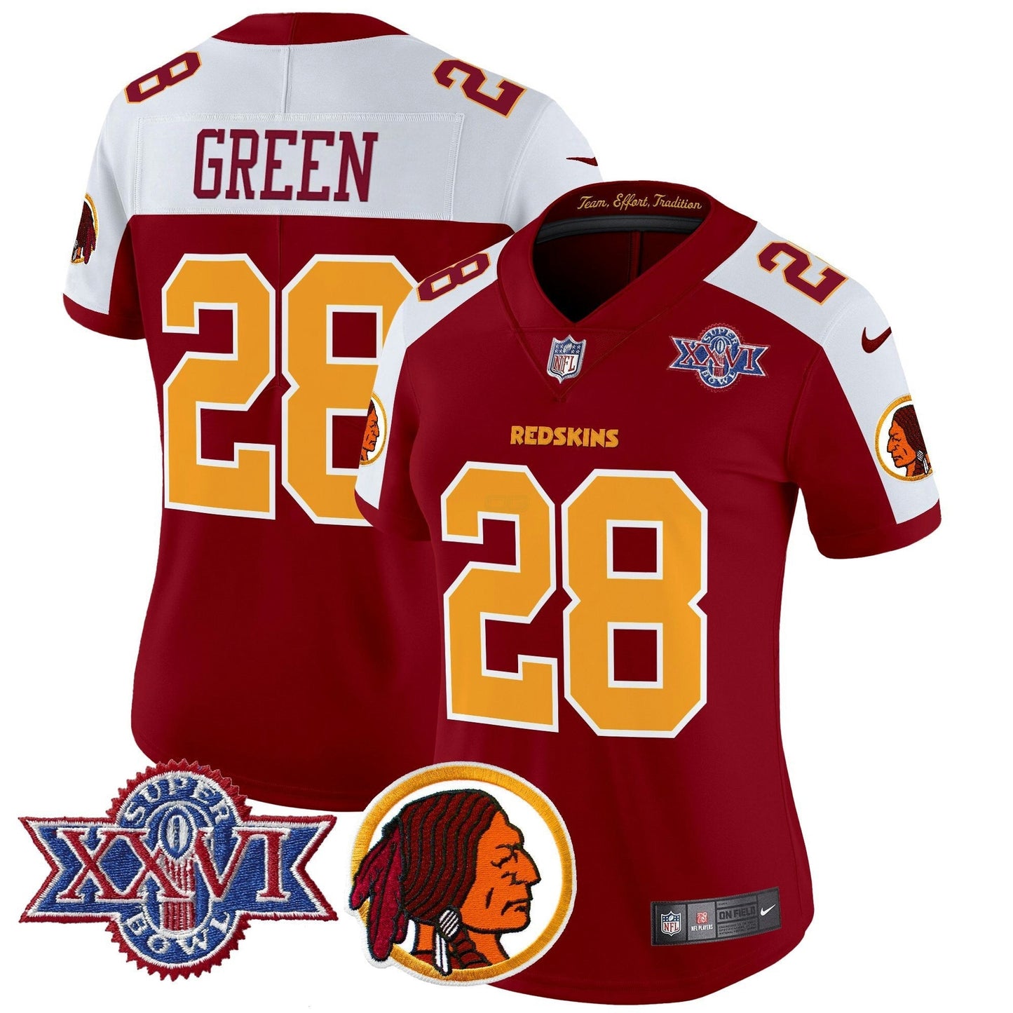 Camisa NFL Washington Commanders Women’s Washington Redskins Throwback 1992 Super Bowl XXVI Patch Vapor Limited Jersey V2