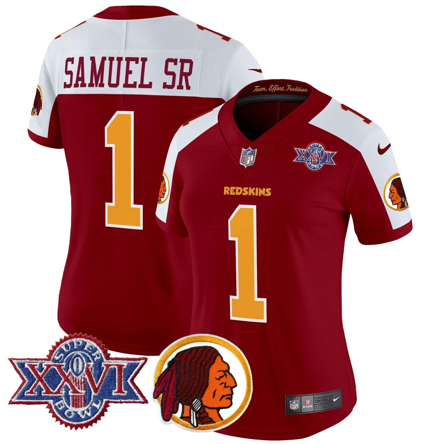 Camisa NFL Washington Commanders Women’s Washington Redskins Throwback 1992 Super Bowl XXVI Patch Vapor Limited Jersey V2