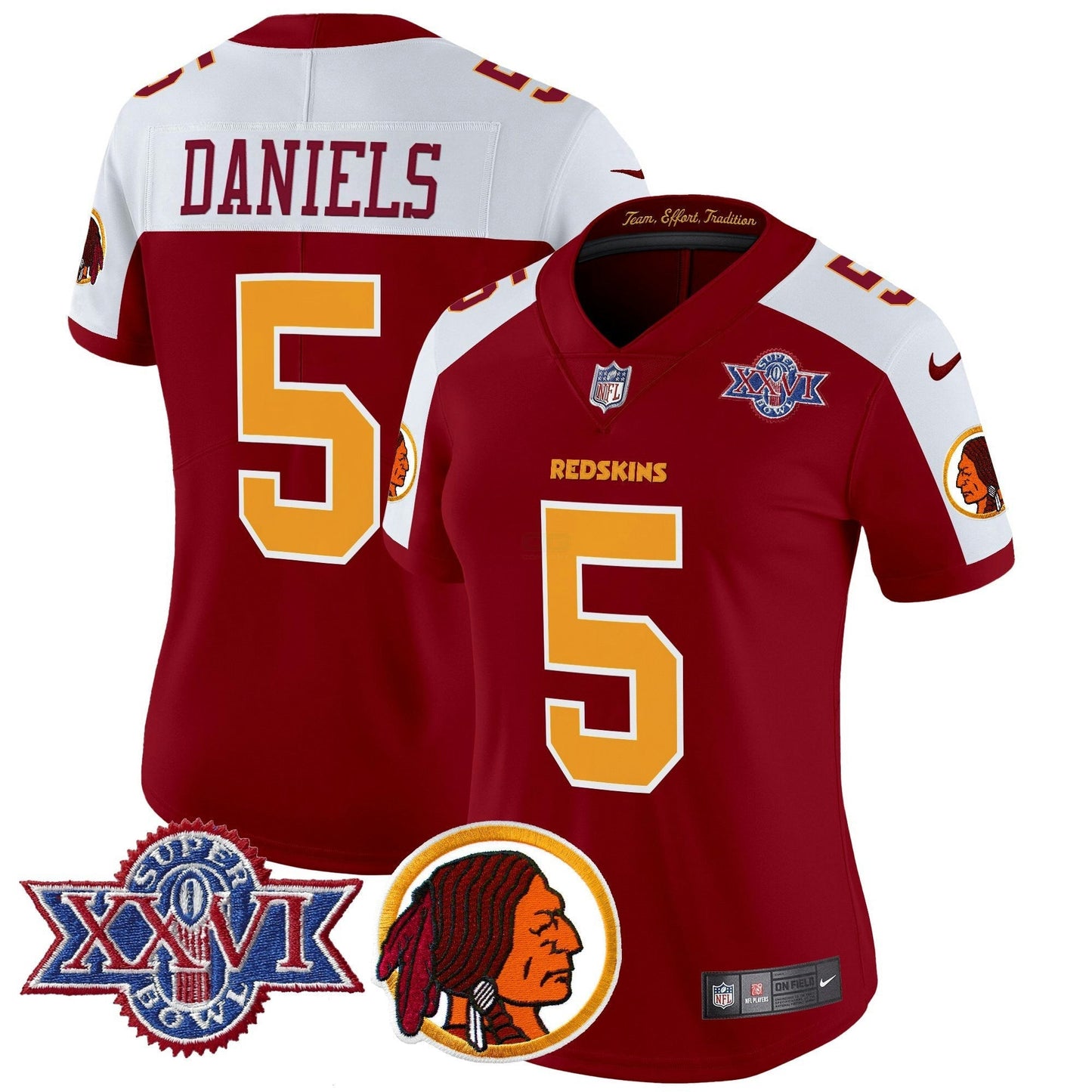 Camisa NFL Washington Commanders Women’s Washington Redskins Throwback 1992 Super Bowl XXVI Patch Vapor Limited Jersey V2