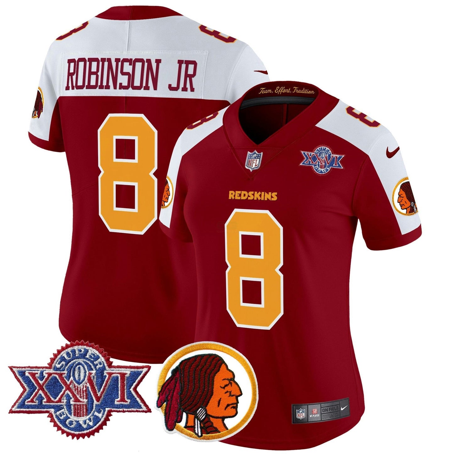 Camisa NFL Washington Commanders Women’s Washington Redskins Throwback 1992 Super Bowl XXVI Patch Vapor Limited Jersey V2