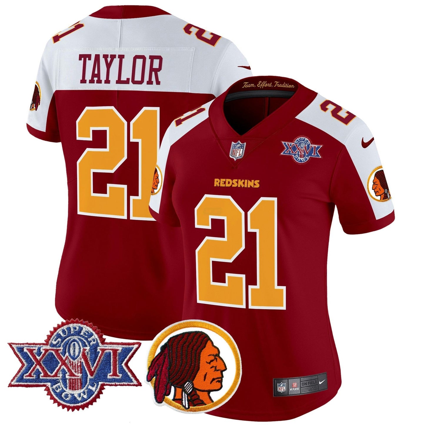 Camisa NFL Washington Commanders Women’s Washington Redskins Throwback 1992 Super Bowl XXVI Patch Vapor Limited Jersey V2