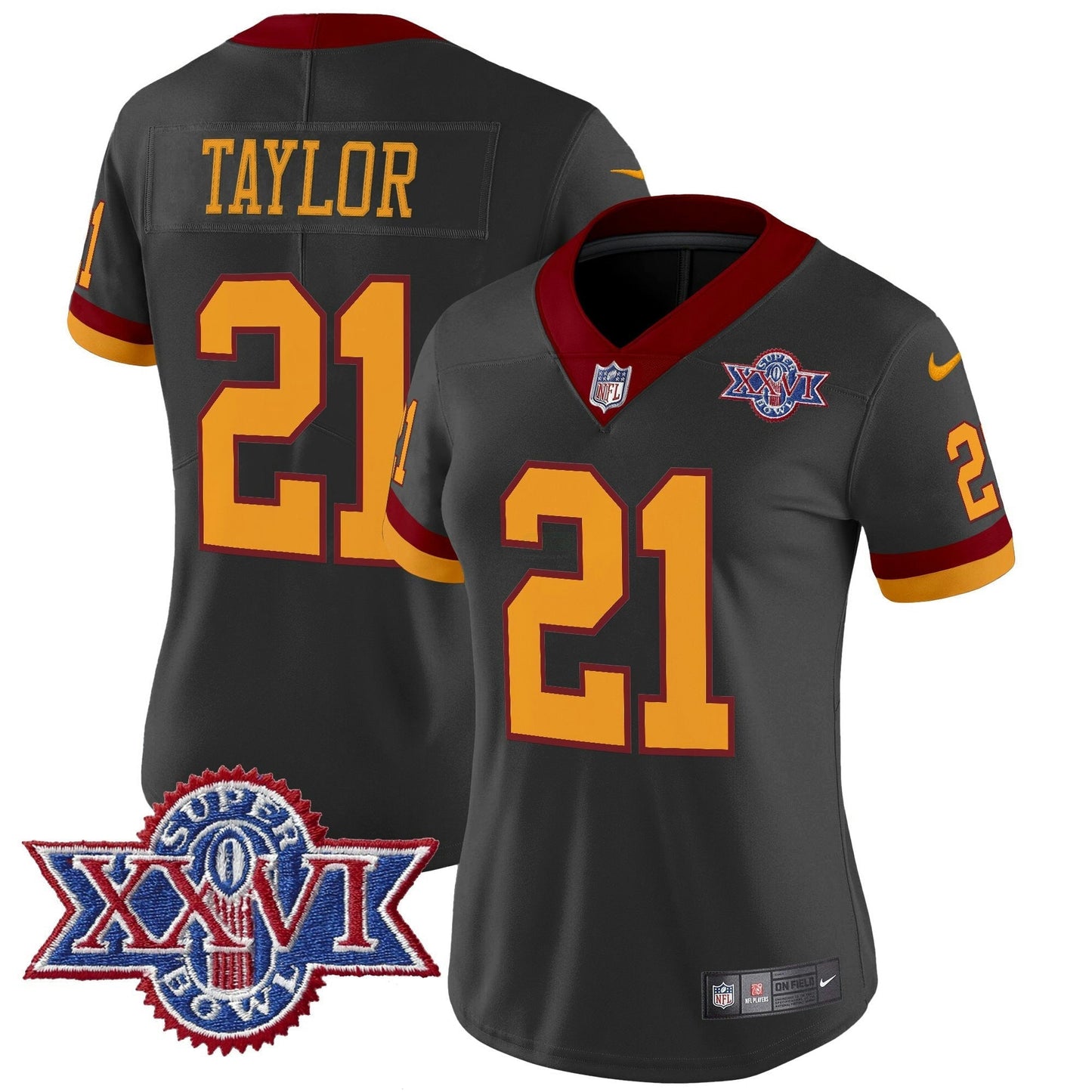 Camisa NFL Washington Commanders Women’s Washington Redskins Throwback 1992 Super Bowl XXVI Patch Vapor Limited Jersey