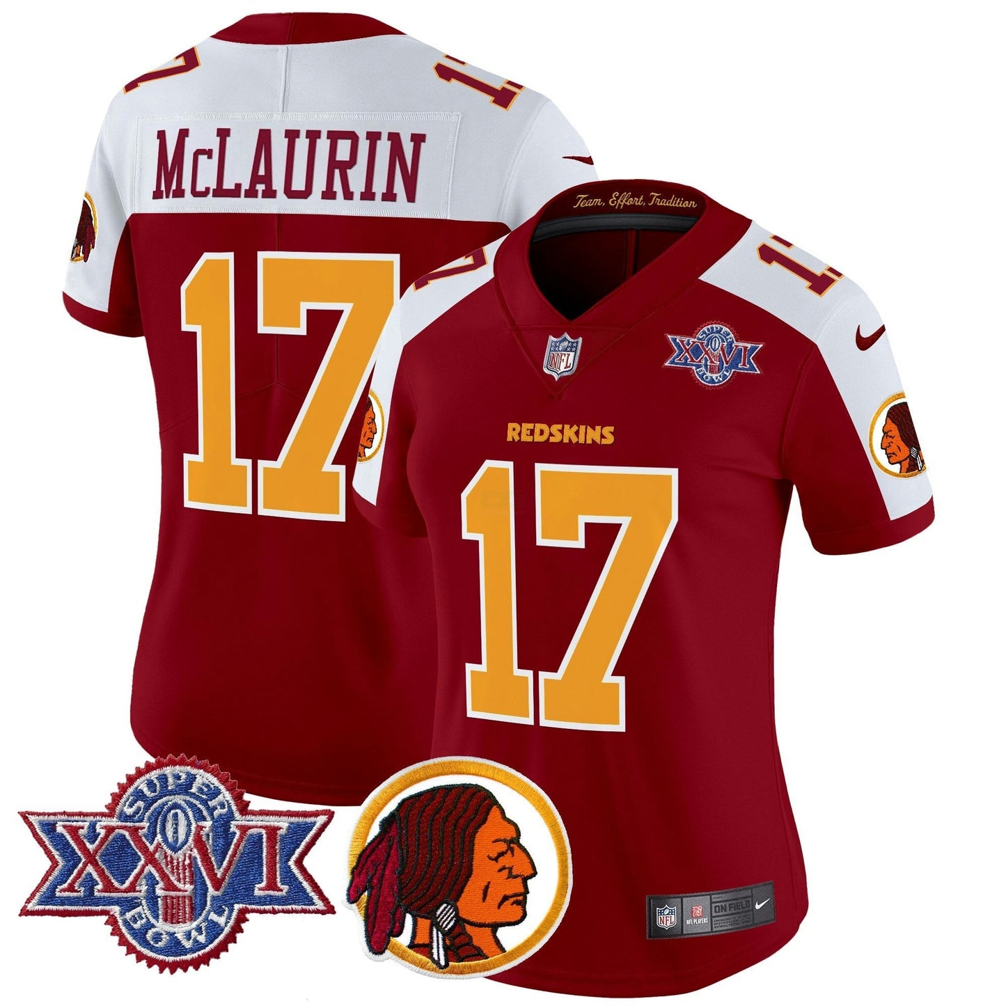 Camisa NFL Washington Commanders Women’s Washington Redskins Throwback 1992 Super Bowl XXVI Patch Vapor Limited Jersey V2