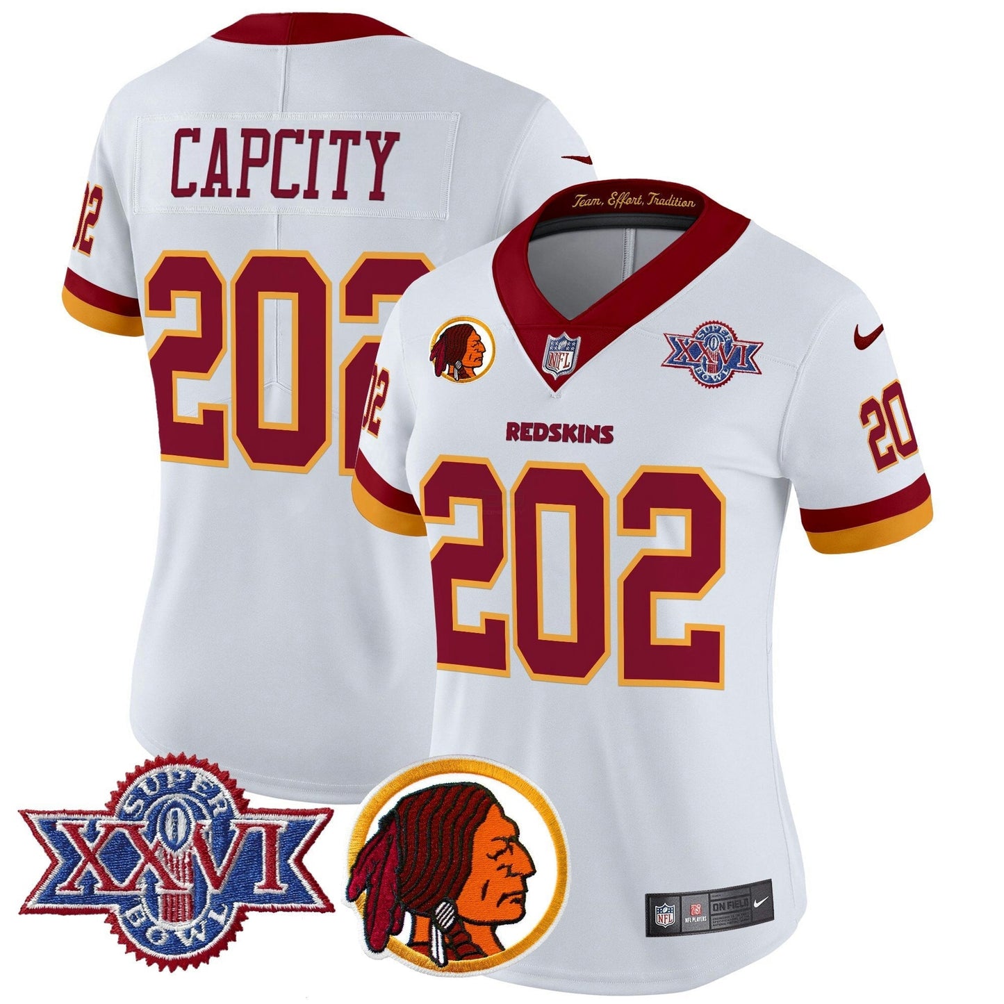 Camisa NFL Washington Commanders Women’s Washington Redskins Throwback 1992 Super Bowl XXVI Patch Vapor Limited Jersey V2