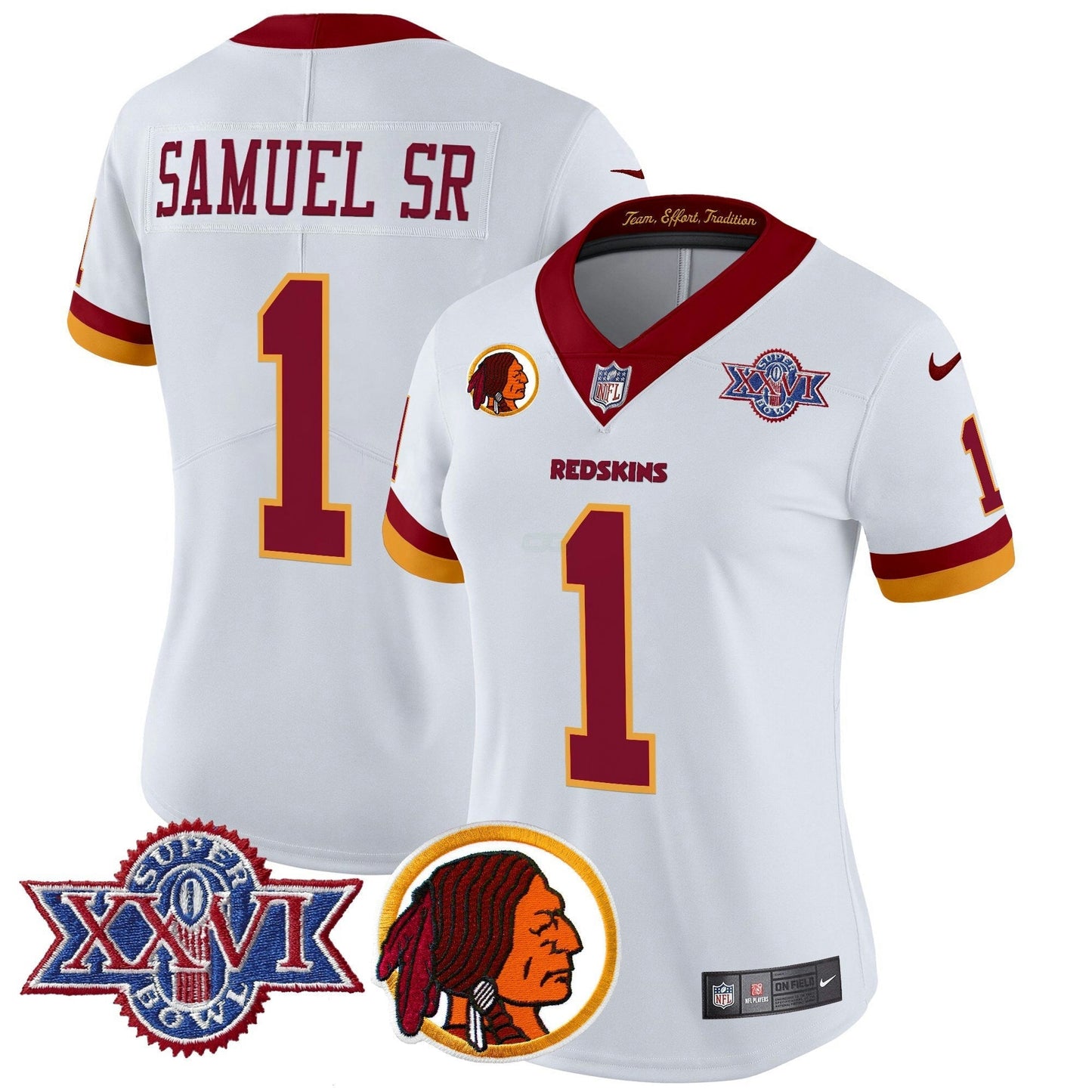 Camisa NFL Washington Commanders Women’s Washington Redskins Throwback 1992 Super Bowl XXVI Patch Vapor Limited Jersey V2