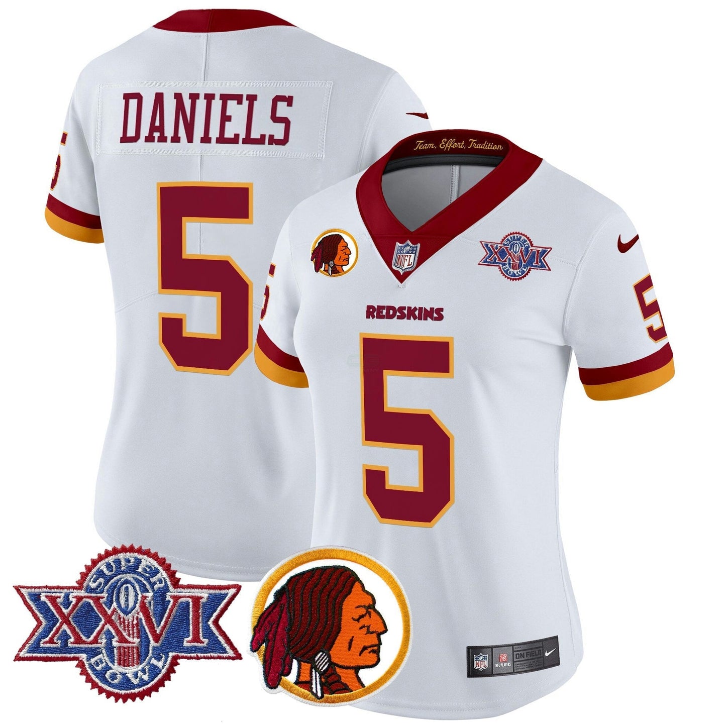 Camisa NFL Washington Commanders Women’s Washington Redskins Throwback 1992 Super Bowl XXVI Patch Vapor Limited Jersey V2