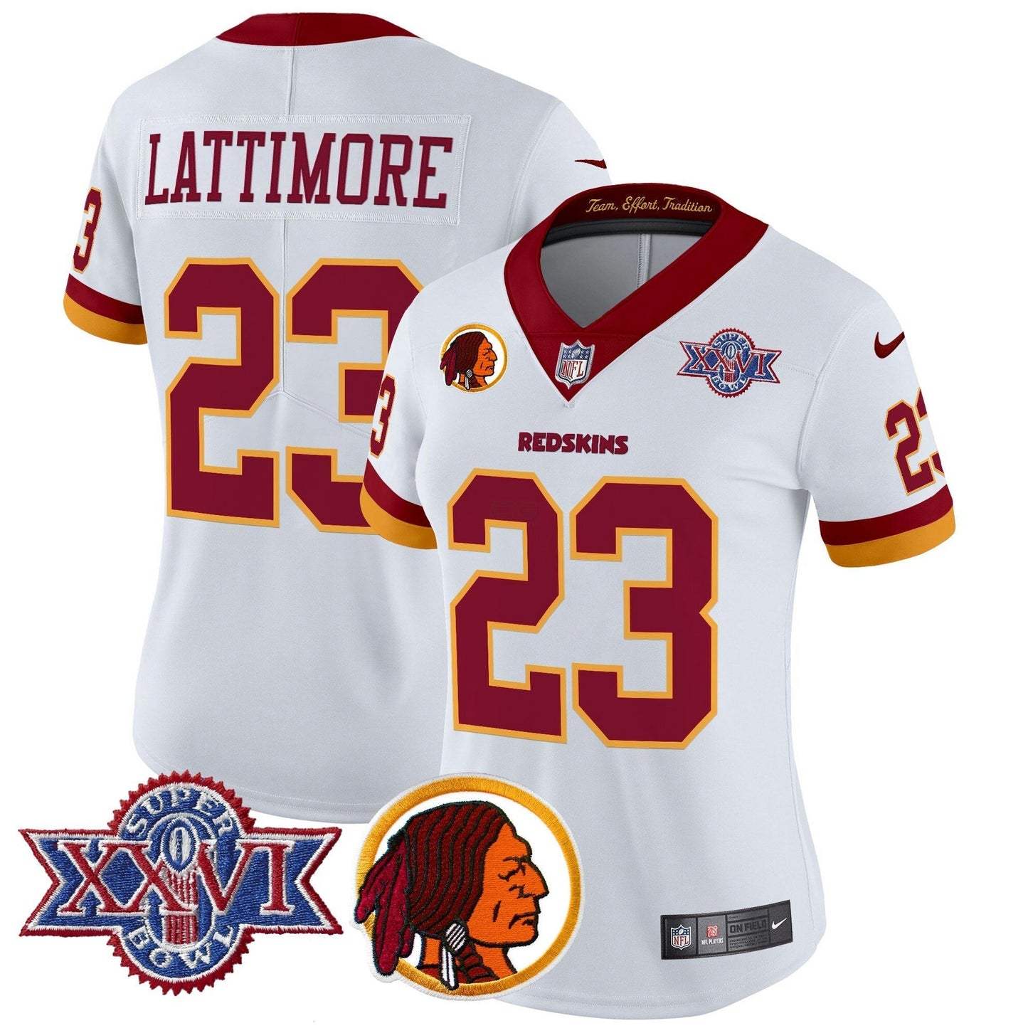 Camisa NFL Washington Commanders Women’s Washington Redskins Throwback 1992 Super Bowl XXVI Patch Vapor Limited Jersey V2