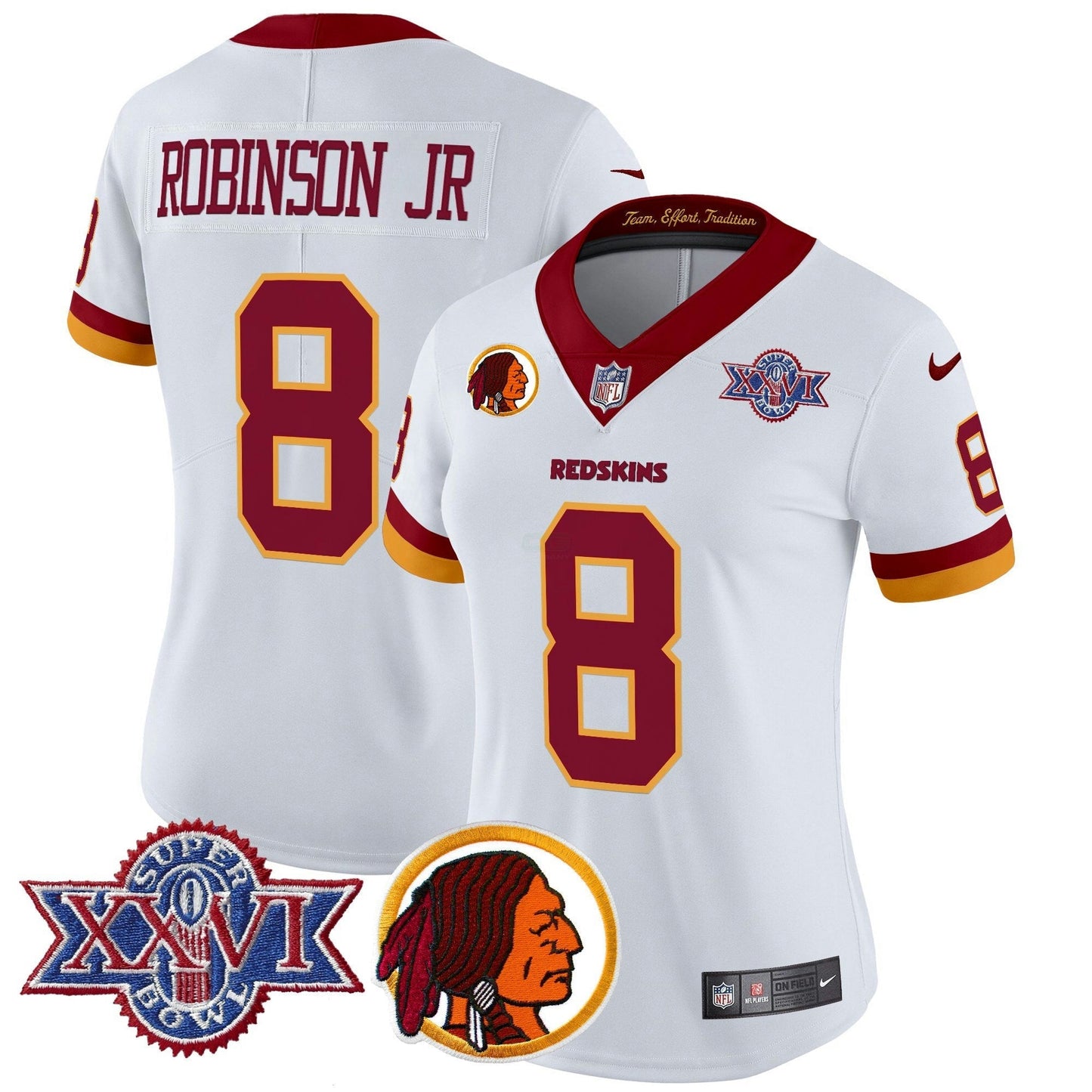 Camisa NFL Washington Commanders Women’s Washington Redskins Throwback 1992 Super Bowl XXVI Patch Vapor Limited Jersey V2