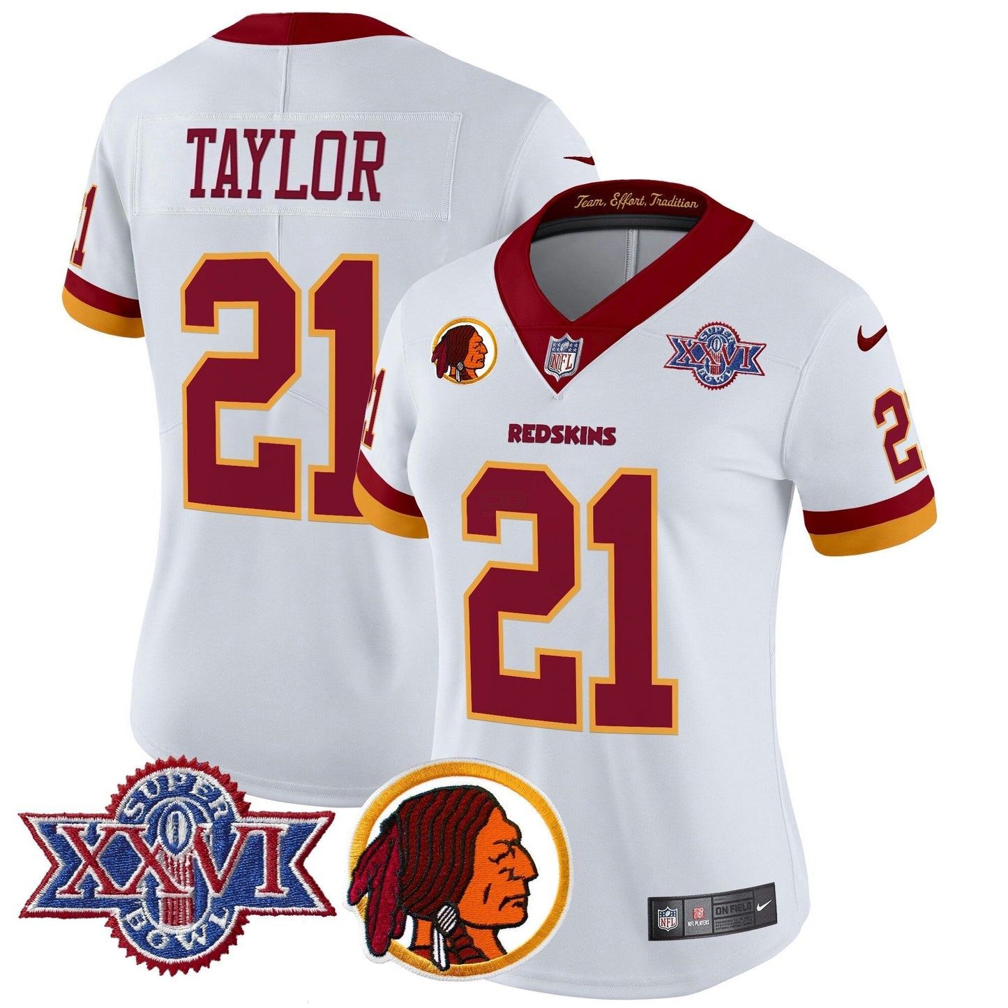 Camisa NFL Washington Commanders Women’s Washington Redskins Throwback 1992 Super Bowl XXVI Patch Vapor Limited Jersey V2