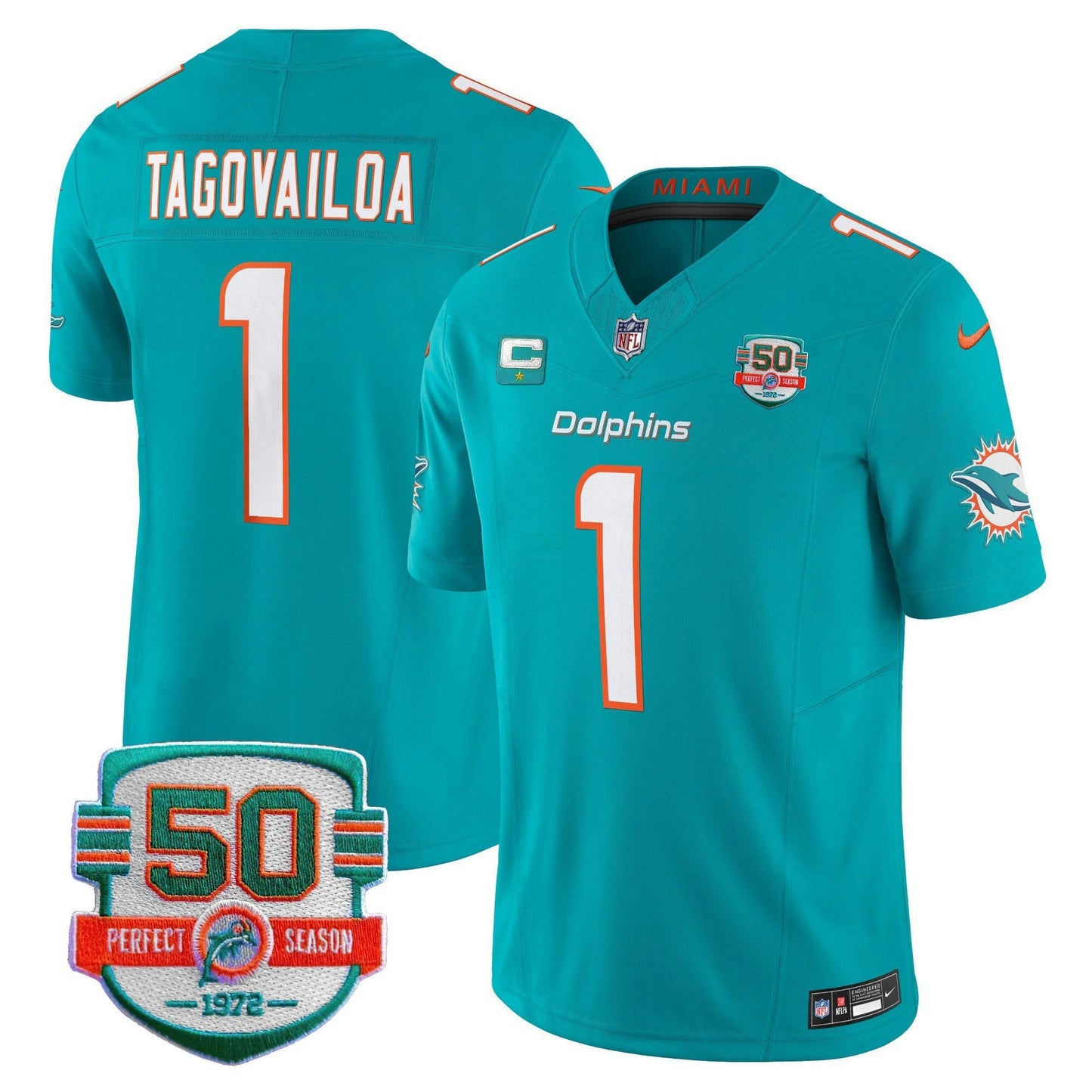 Camisa NFL Youth’s 50th 1972 Perfect Season Patch Vapor Jersey