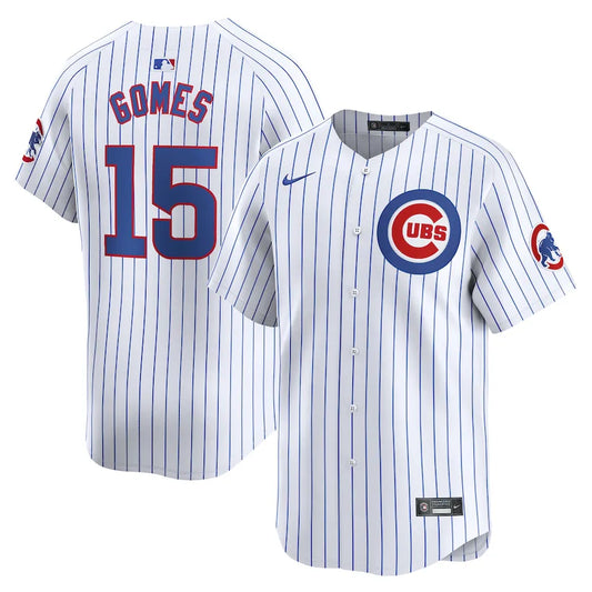 Jersey MLB Chicago Cubs  Home Torcedor Masculina Listrada Branca Yan Gomes 15