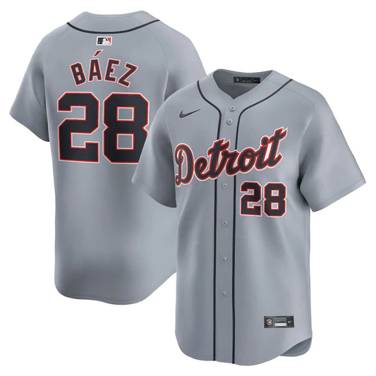 Jersey MLB Detroit Tigers Gray  Javier Baez 28 Road Limited Torcedor Masculina Cinza