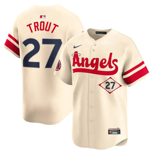 Jersey MLB Los Angeles Angels  Cream City Connect Torcedor Masculina Bege Mike Trout 27