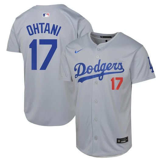Jersey MLB Los Angeles Dodgers Away  Torcedor Masculina Cinza Shohei Ohtani 17
