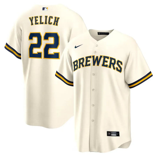 Jersey MLB Milwaukee Brewers  Home Torcedor Masculina Bege Christian Yelich 22