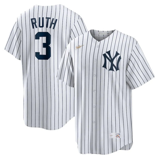 Jersey MLB New York Yankees  Home Cooperstown Collection Torcedor Masculina Branca Babe Ruth 3